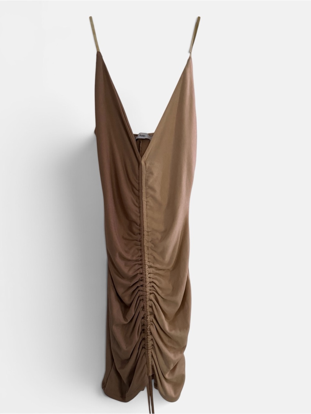 Adika Brown Ruched Slip Dress